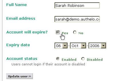 Automatic expiration of user accounts